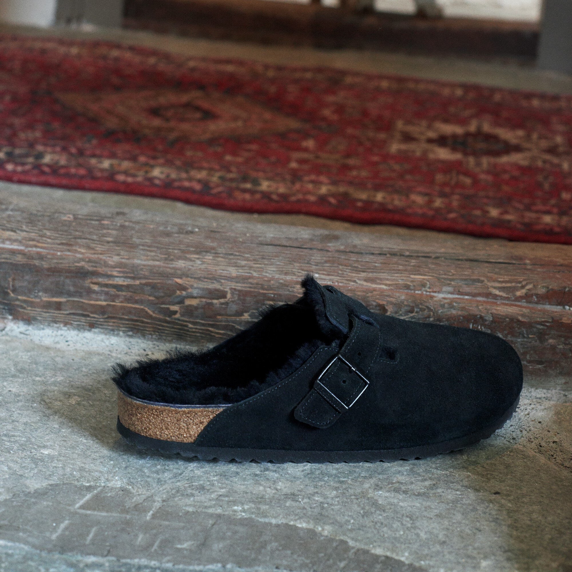 Il lytter klassisk Boston Shearling Suede Leather Black | BIRKENSTOCK