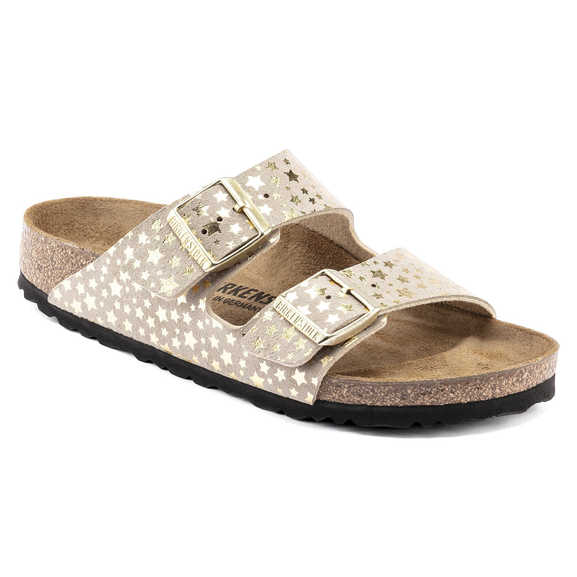 black birkenstocks with silver buckle