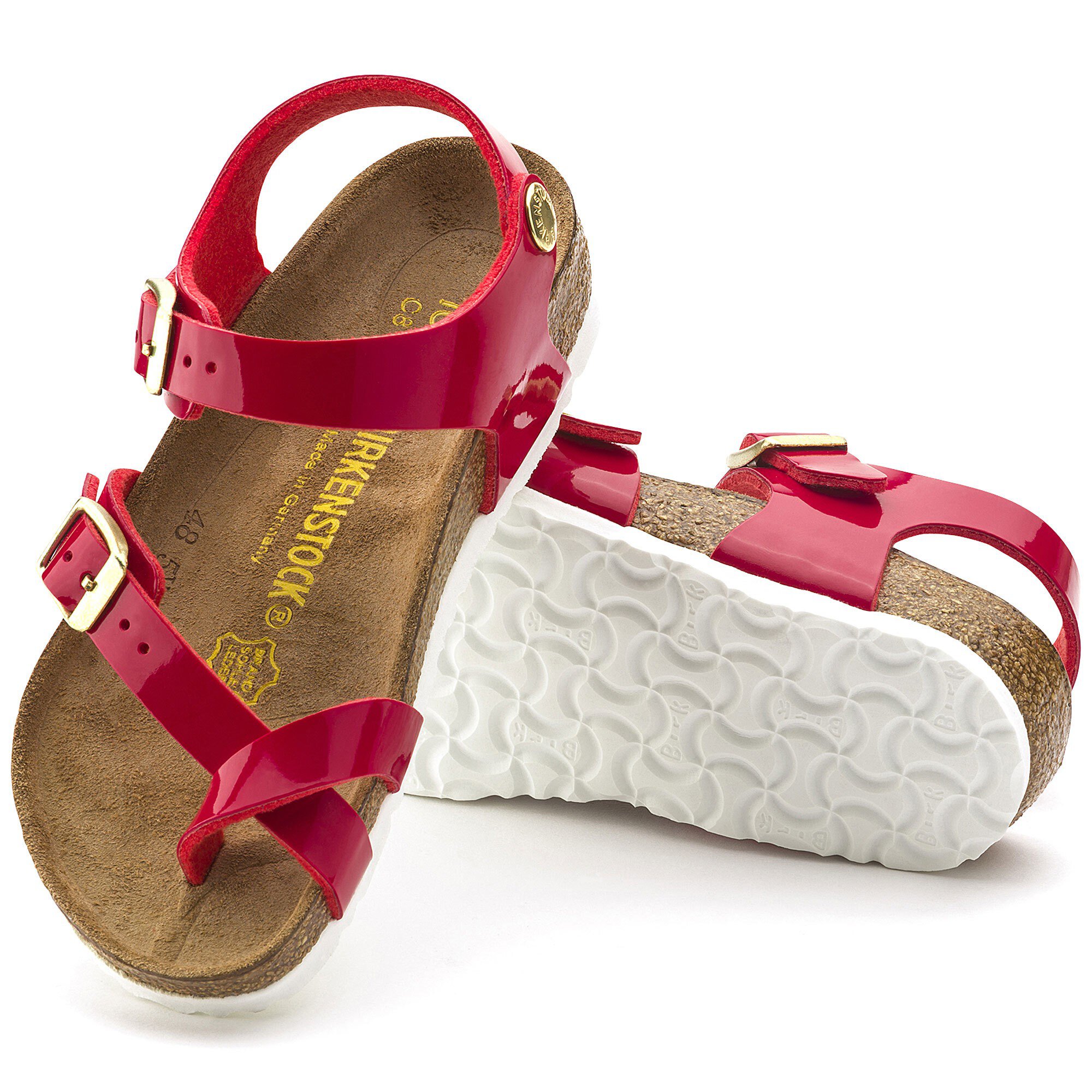 red patent birkenstock sandals