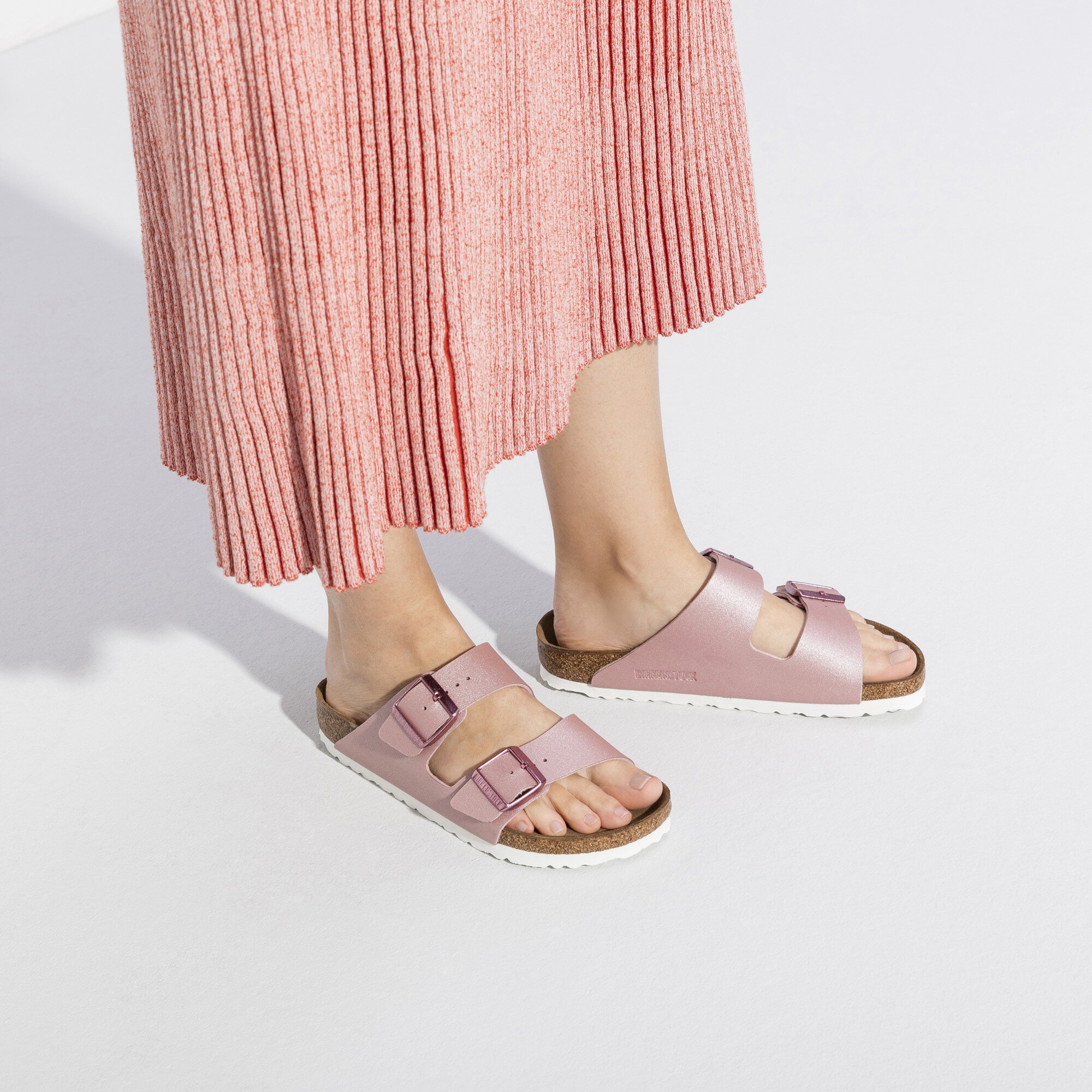 birkenstock arizona icy metallic old rose