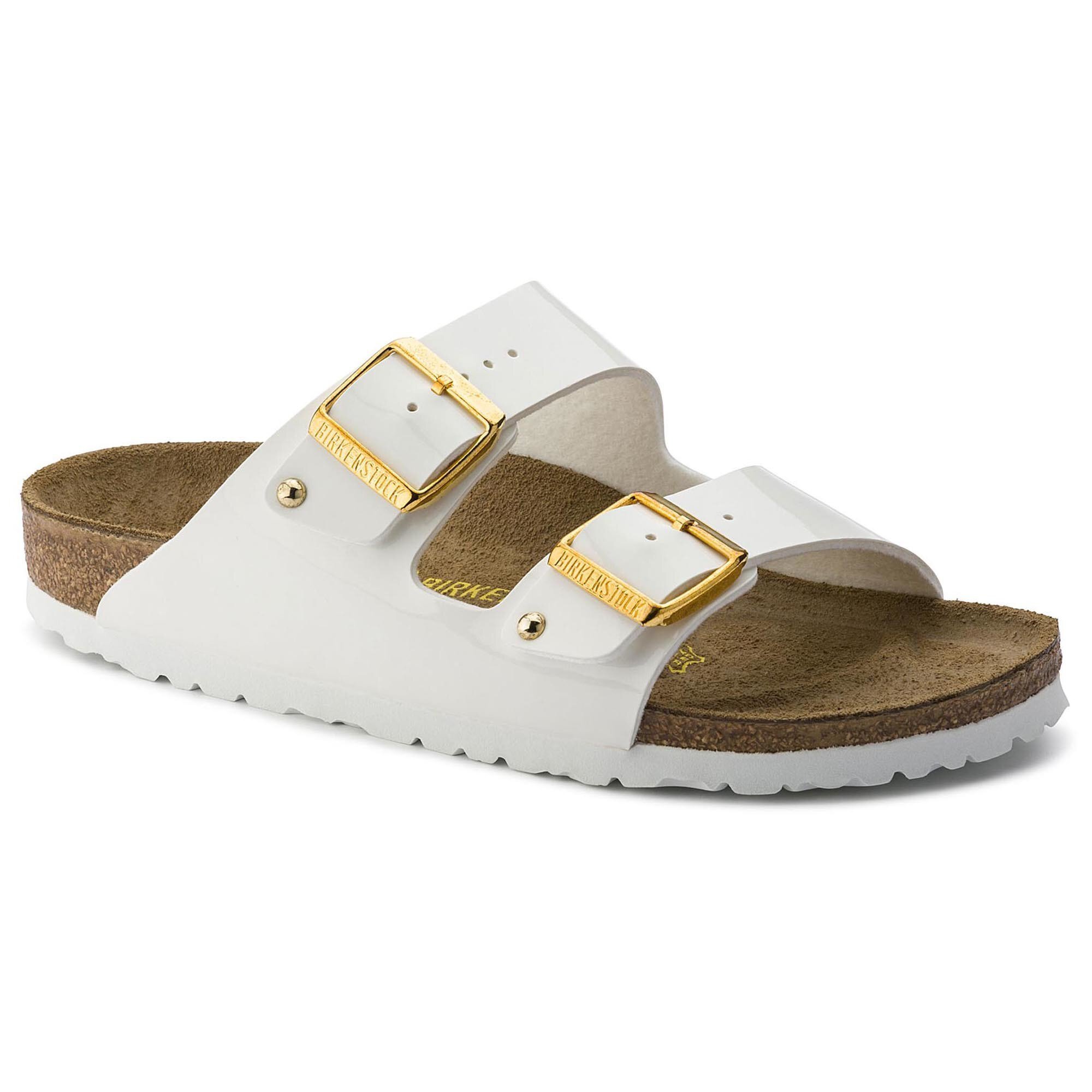 white and gold birkenstocks