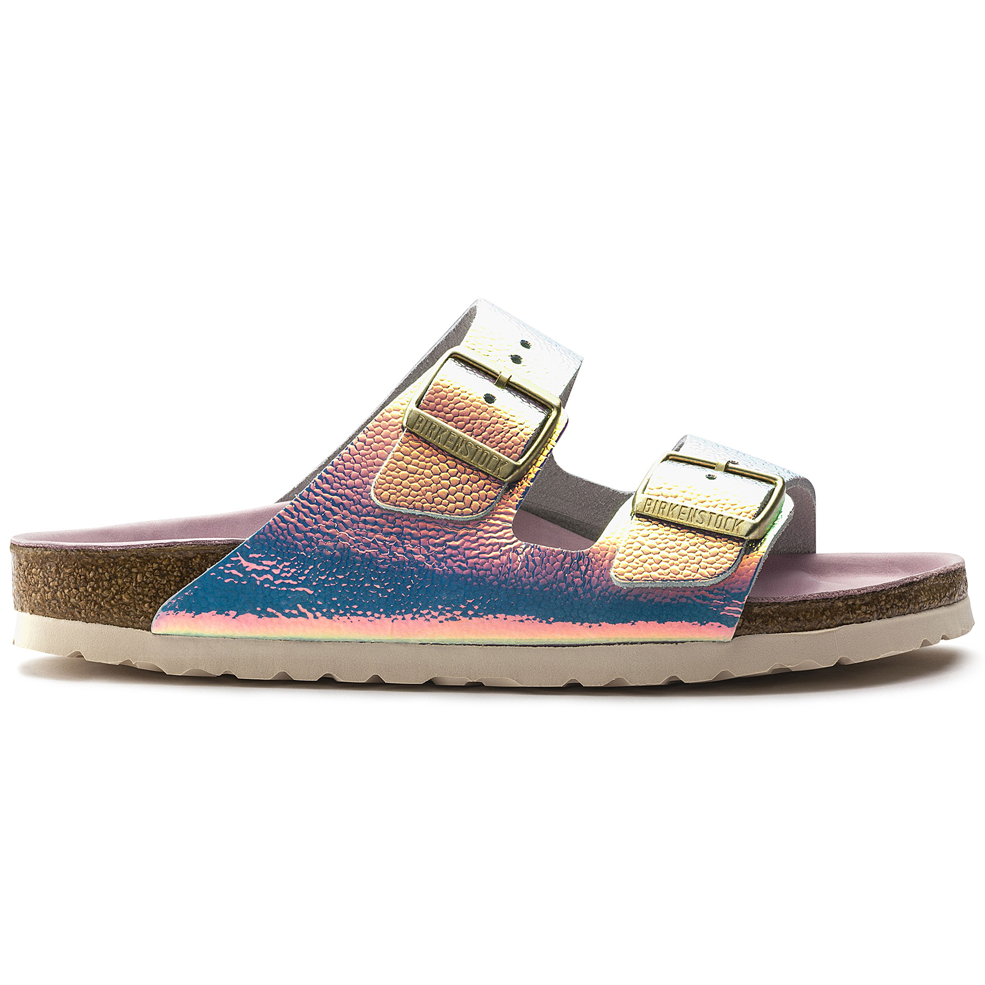 iridescent birkenstock sandals