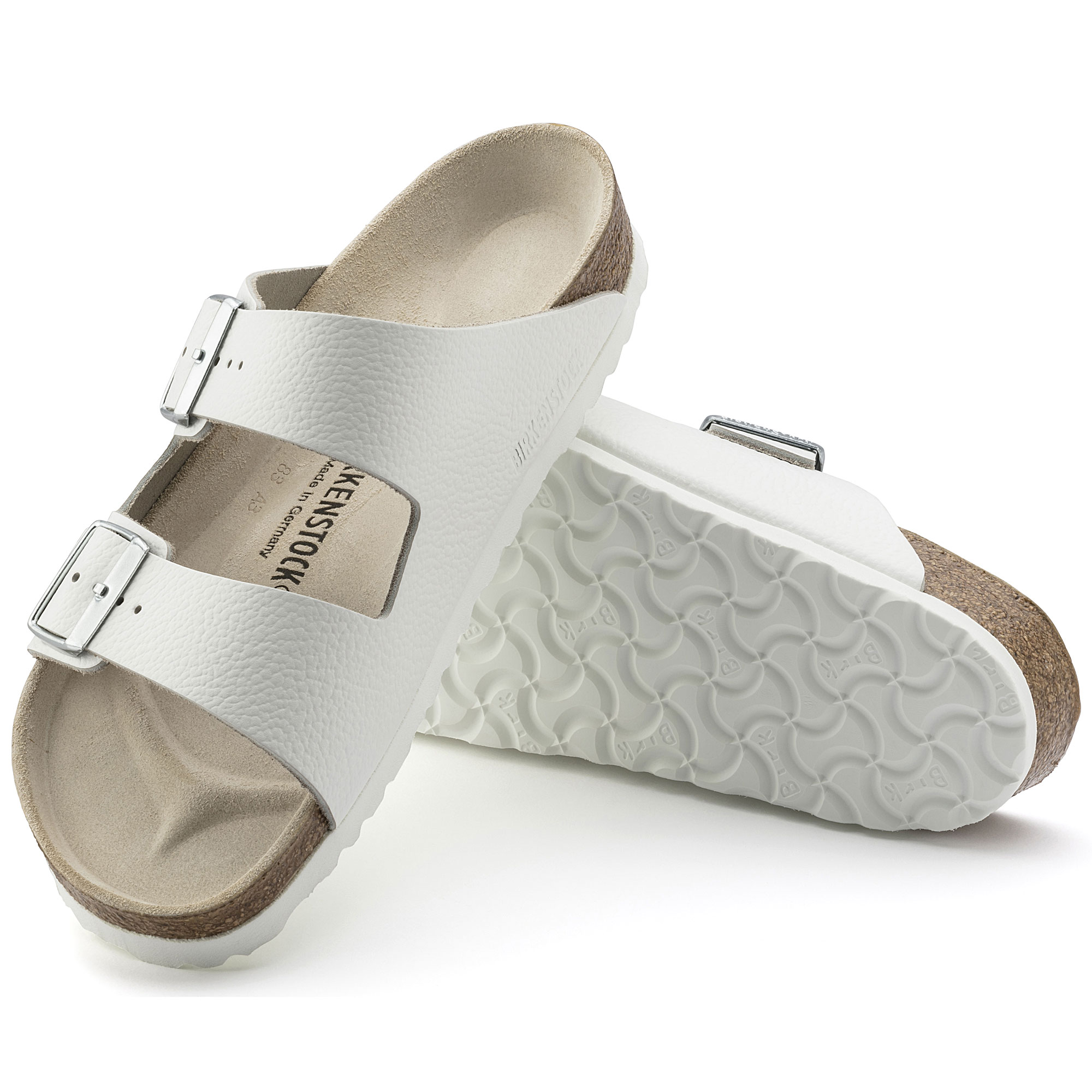 silver arizona birkenstocks white sole