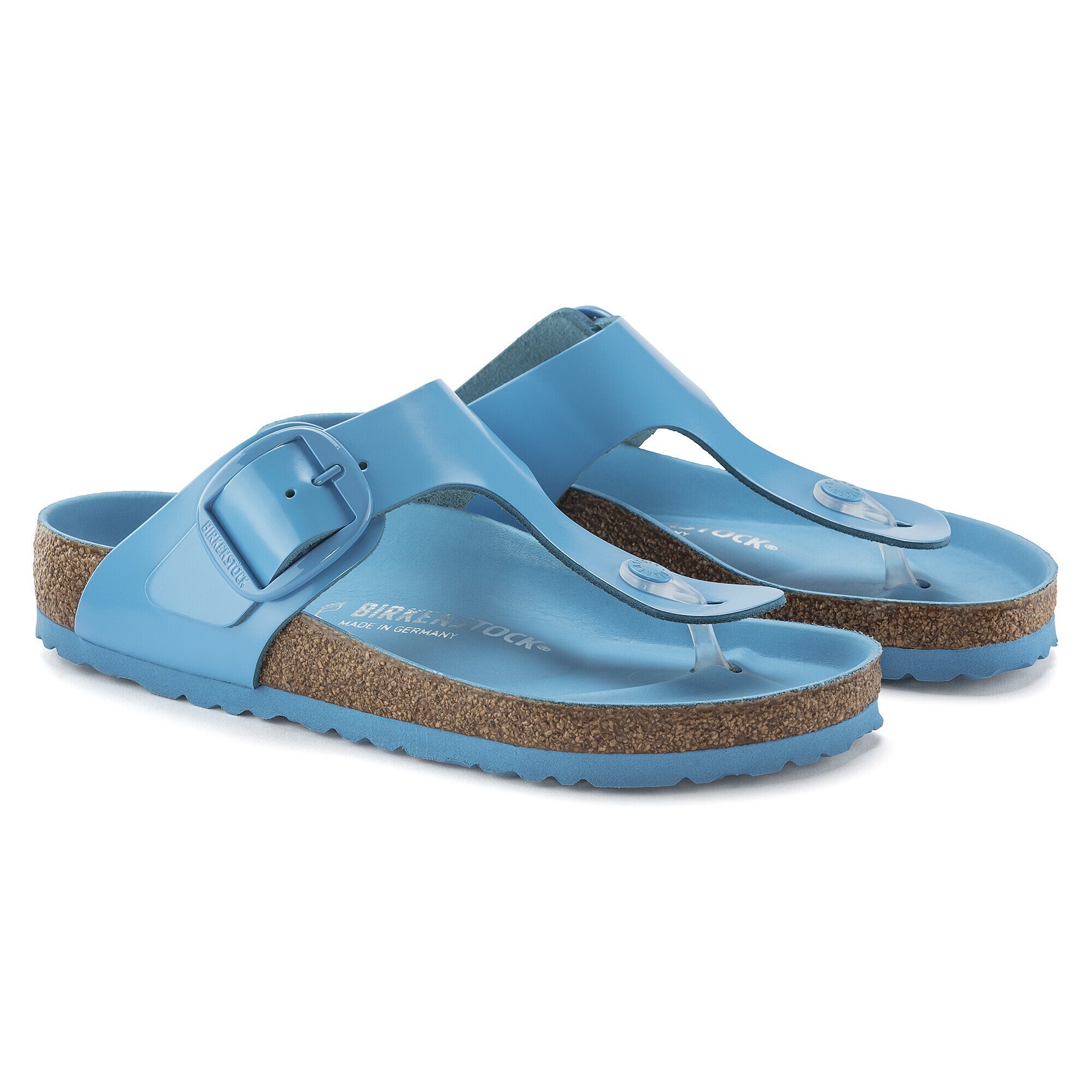 Gizeh Big Buckle Natural Leather Patent High Shine Sky Blue
