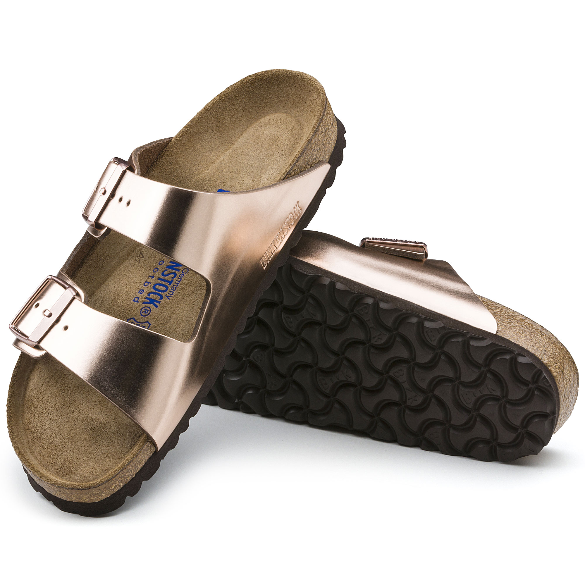 birkenstock arizona metallic soft footbed sandal copper