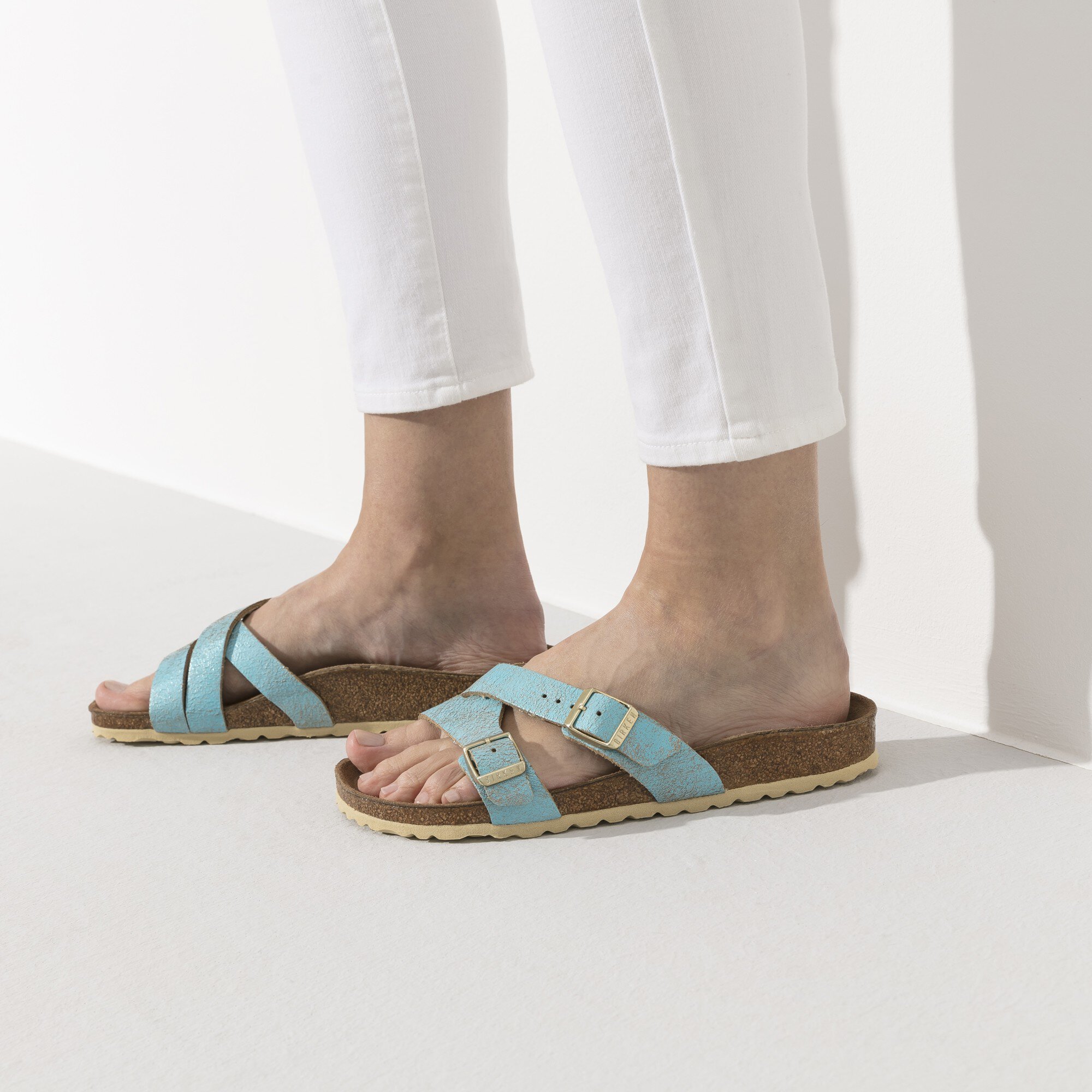 birkenstock metallic aqua