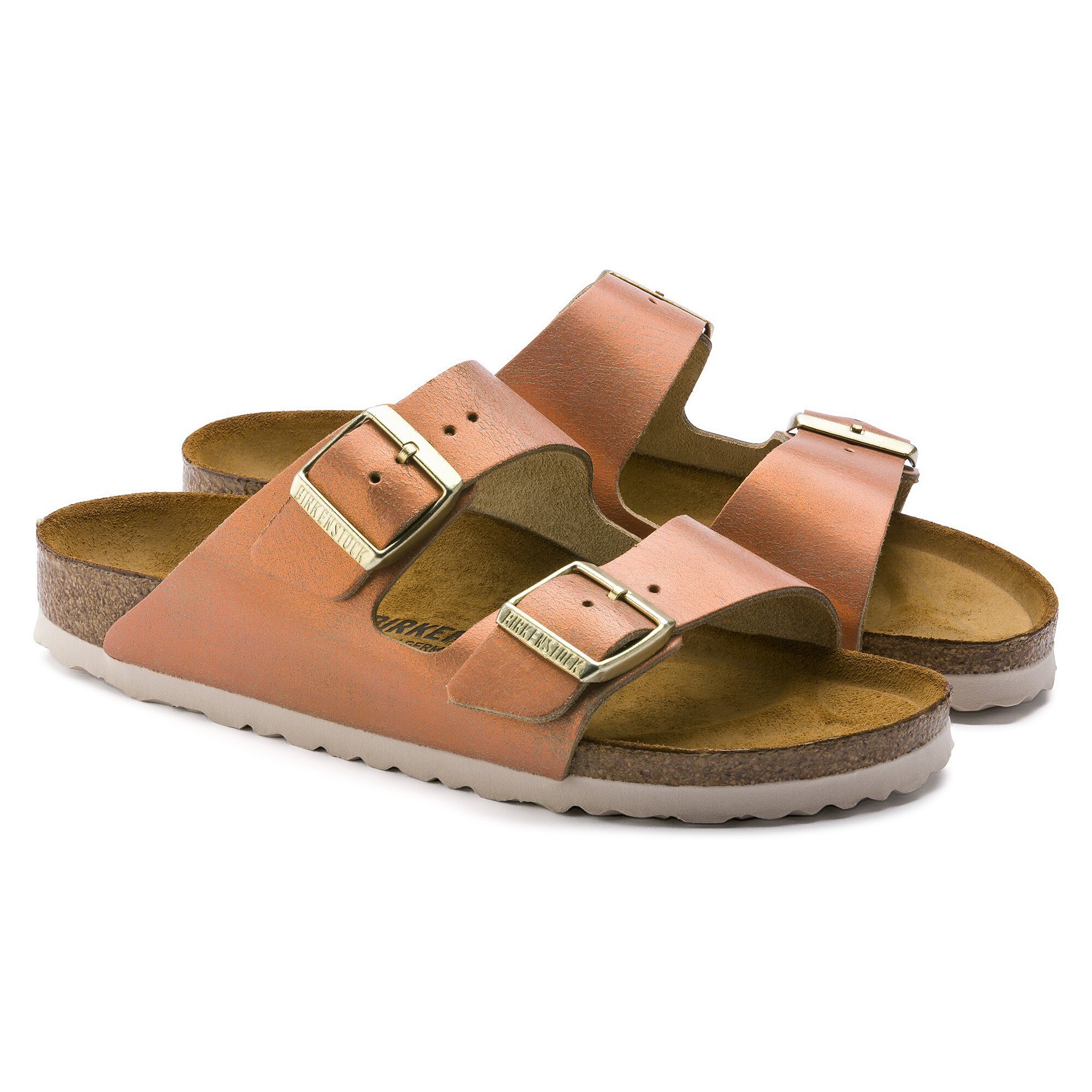 birkenstock washed metallic sea copper