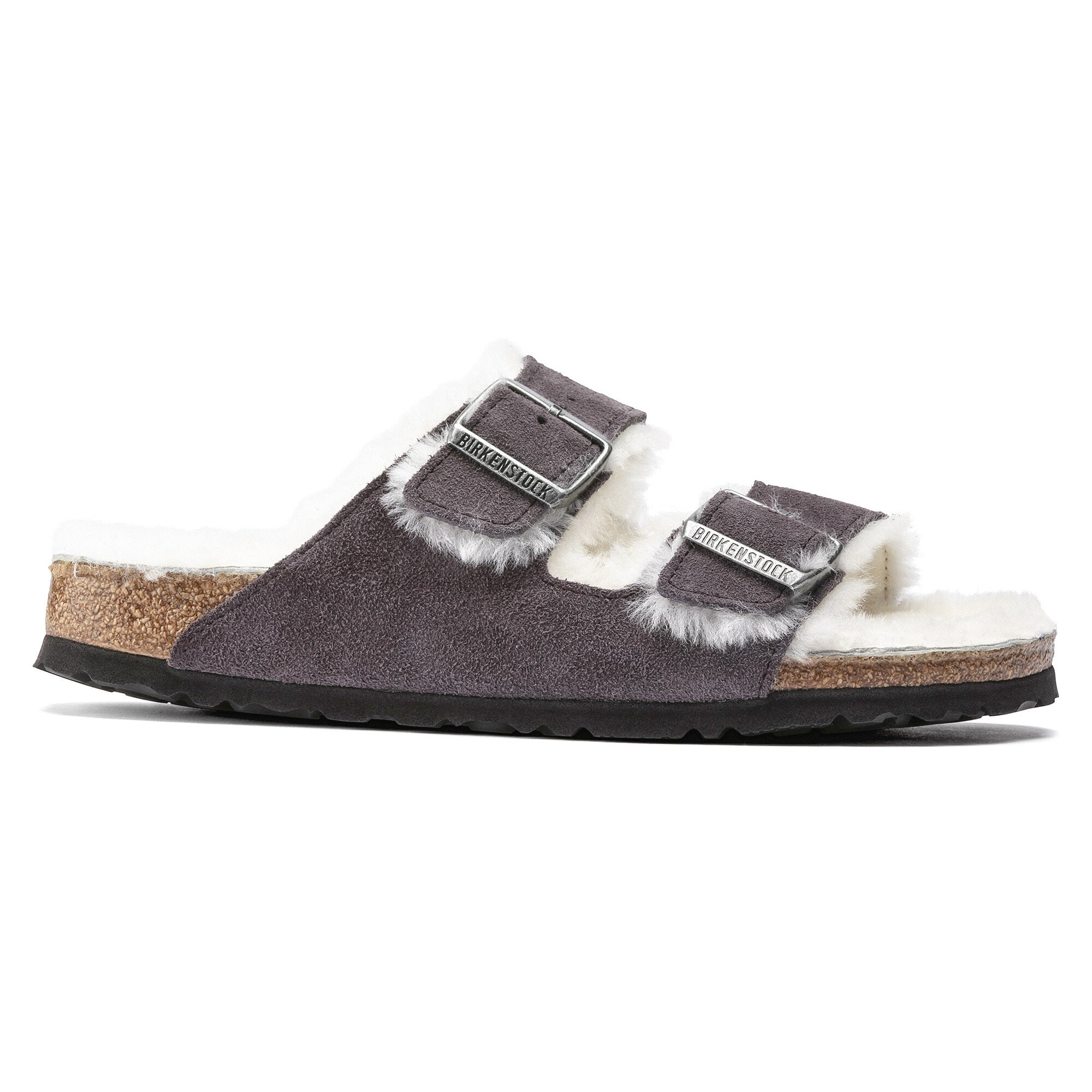 grey fluffy birkenstocks