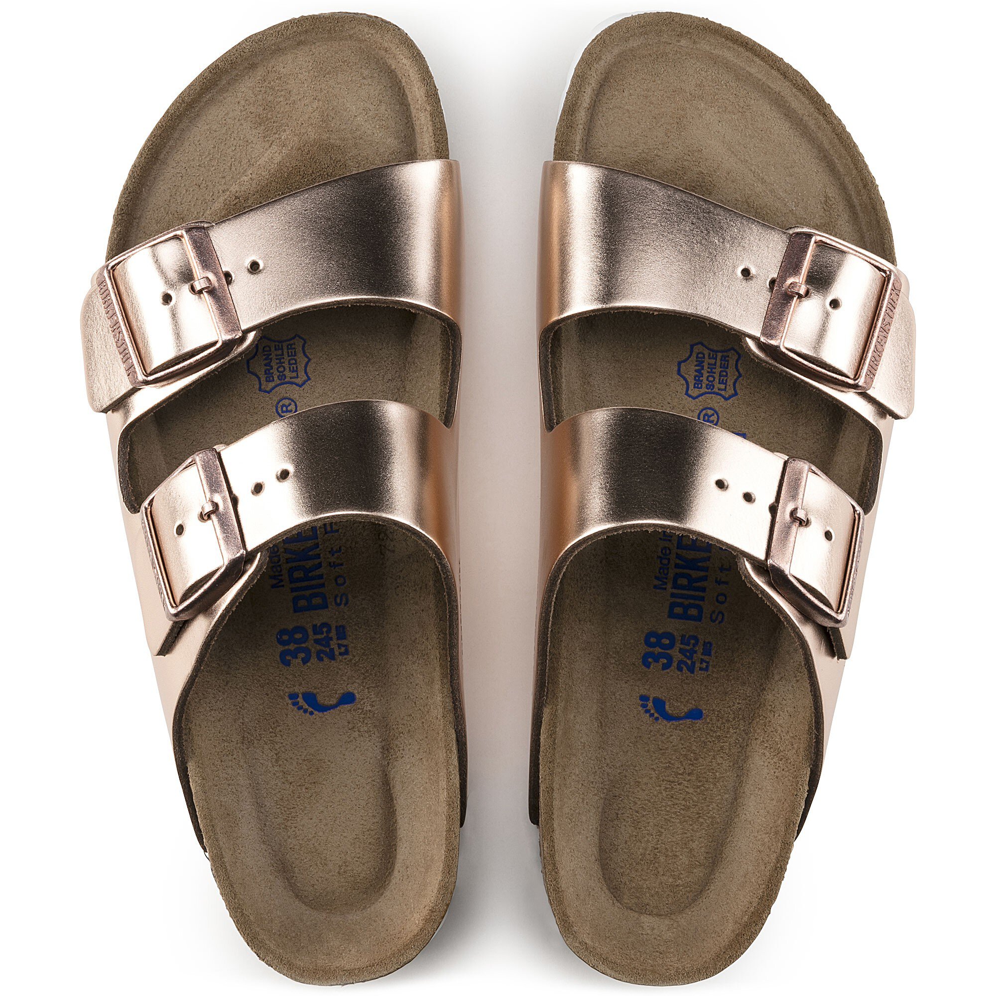 birkenstock arizona two strap metallic copper