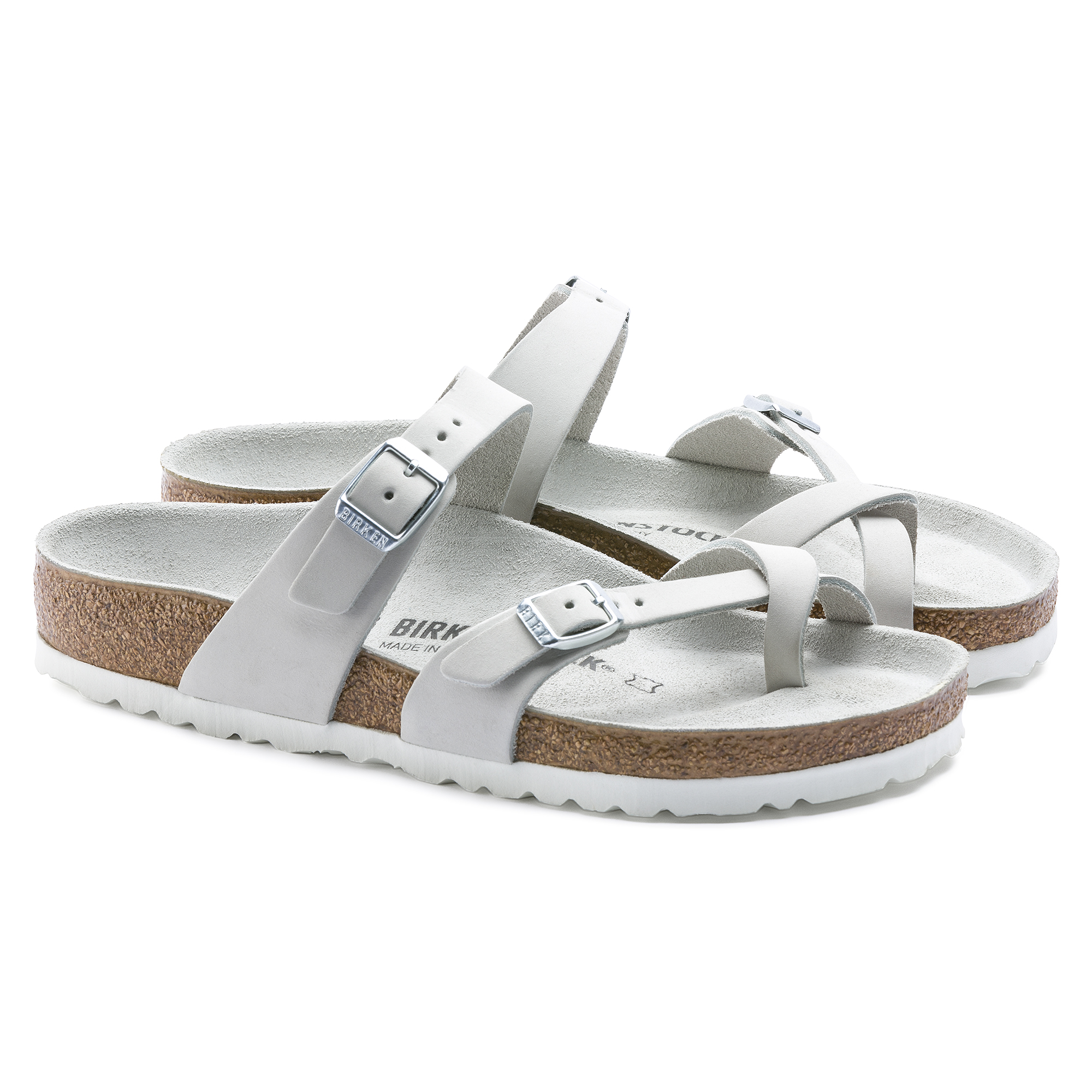 white leather birkenstock sandals