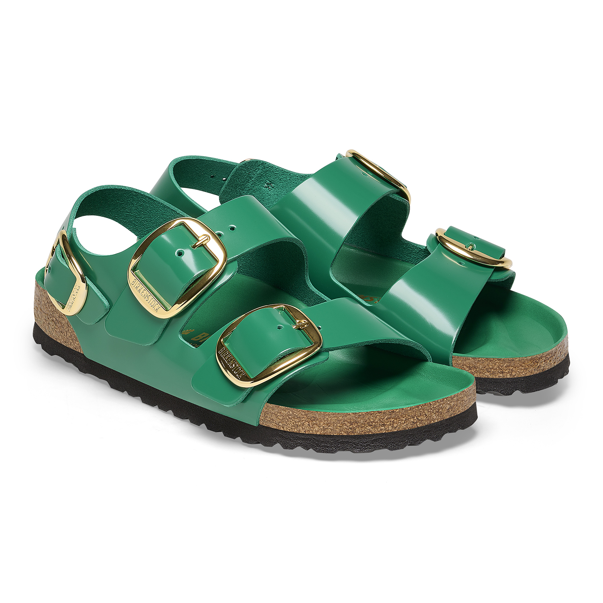 Milano Big Buckle Natural Leather Patent High-Shine Digital Green ...