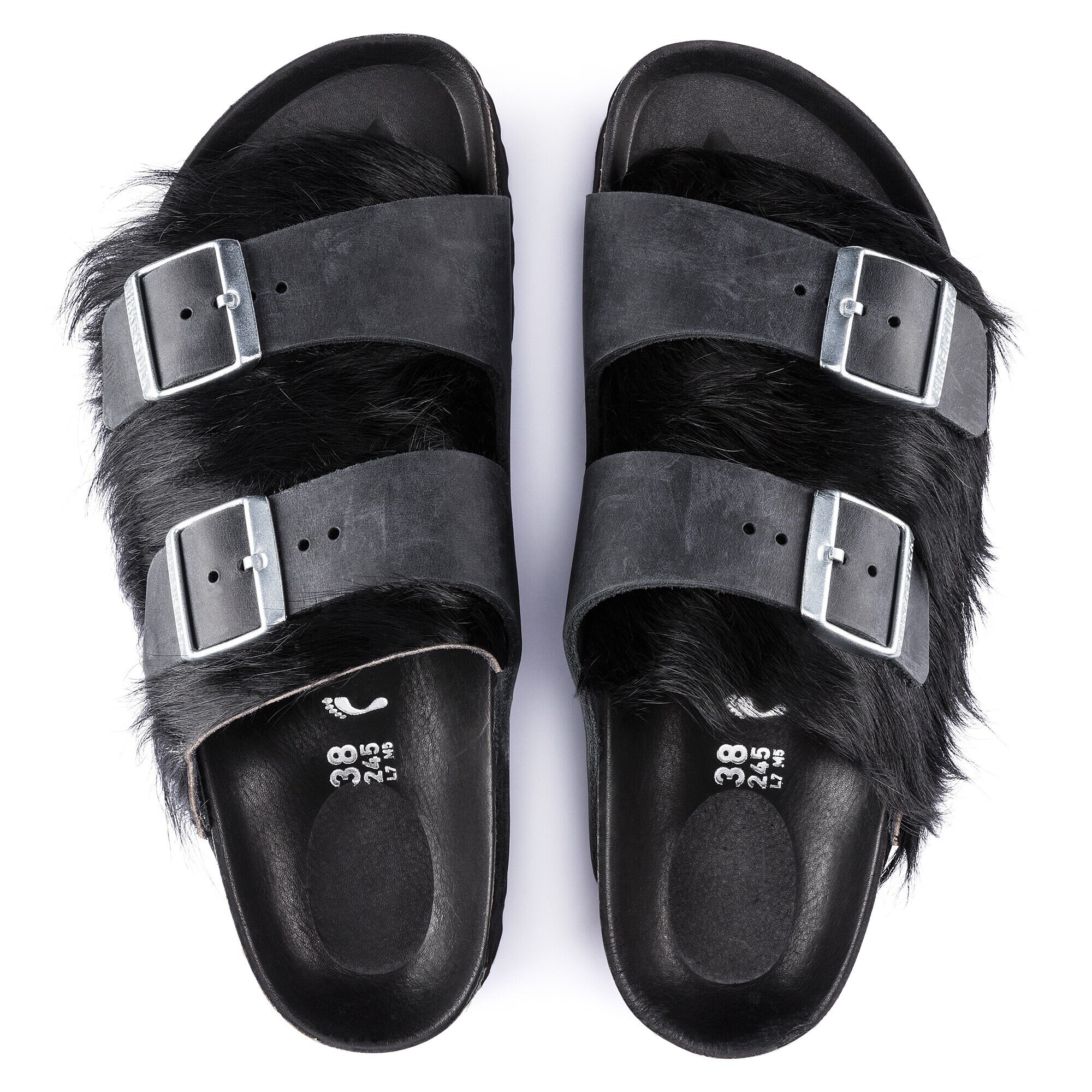 black fur birkenstocks