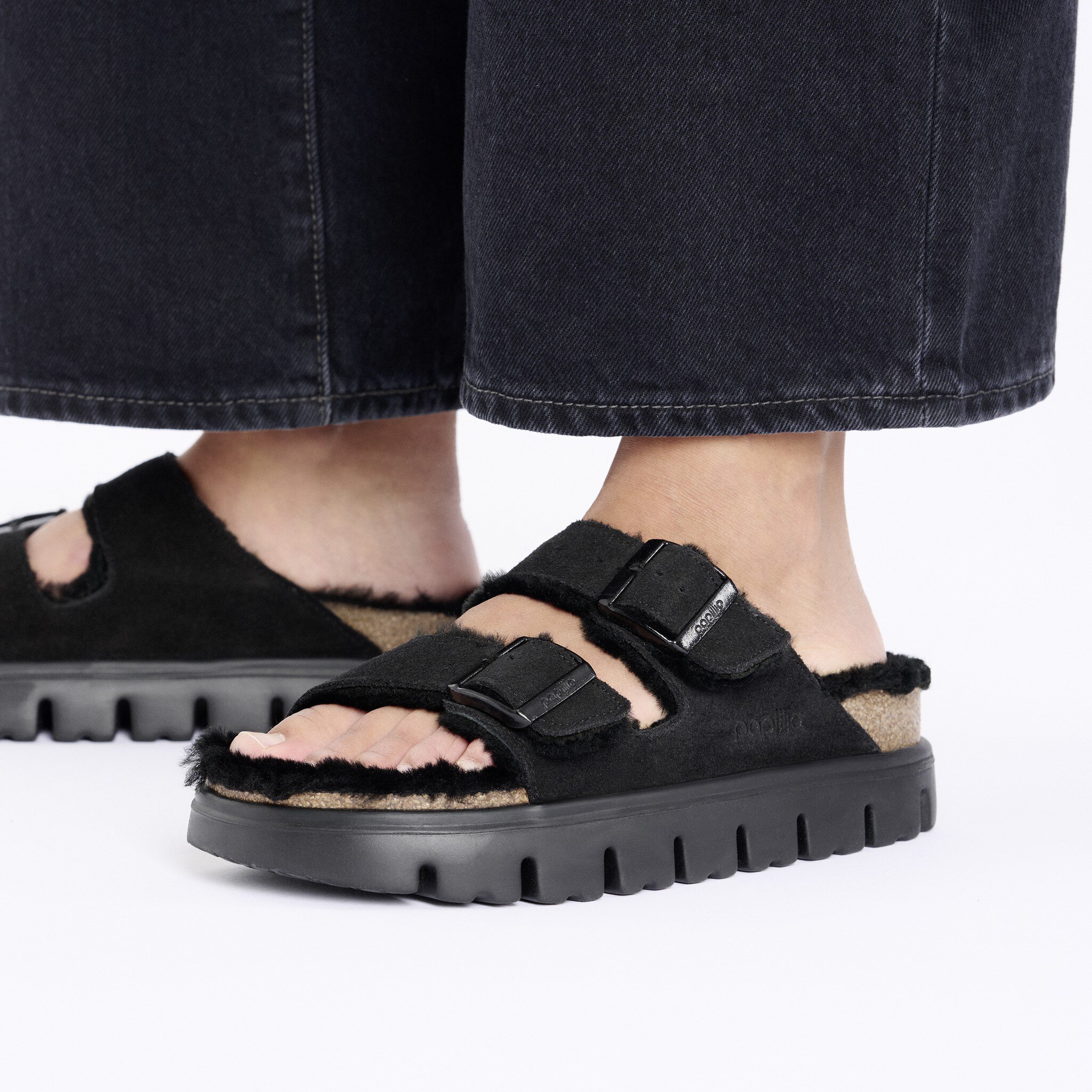Arizona Chunky Shearling Suede Leather-Shearling Black