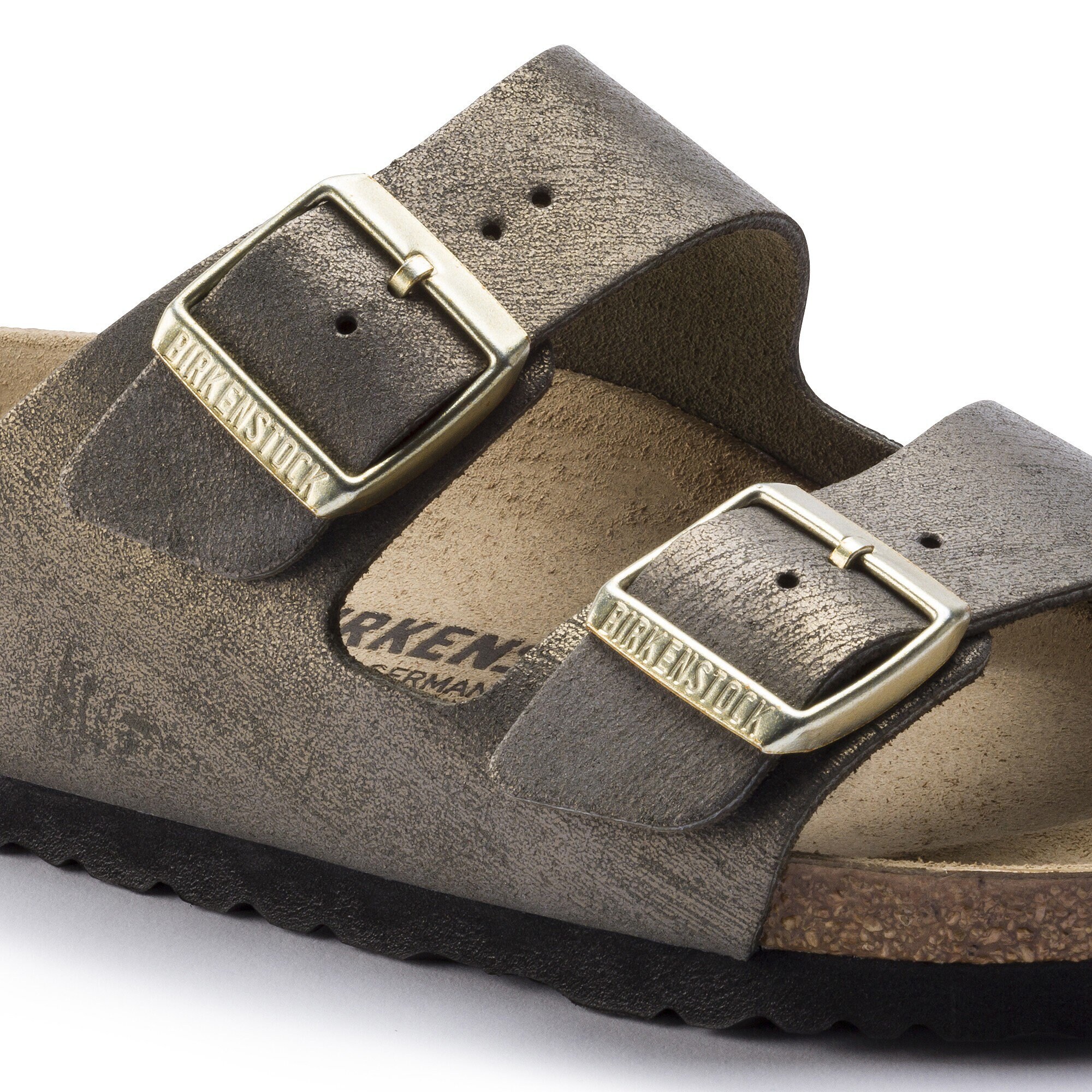 birkenstock arizona washed metallic stone gold